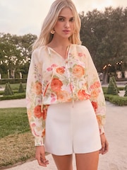 Lipsy White Button Through Floral Printed Blouse - Image 1 of 4