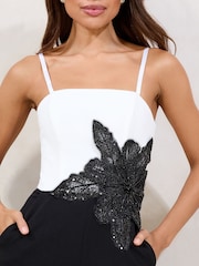 Lipsy Black & White Petite Embellished Floral Trim Bandeau Jumpsuit - Image 4 of 4