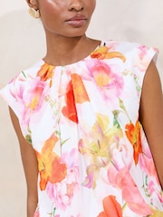 Lipsy White Floral Sleeveless Bubble Hem Printed Top - Image 2 of 4