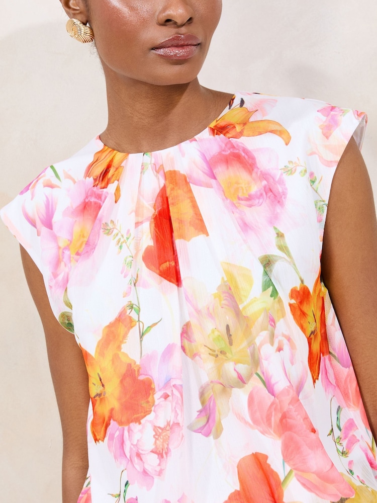 Lipsy White Floral Sleeveless Bubble Hem Printed Top - Image 2 of 4