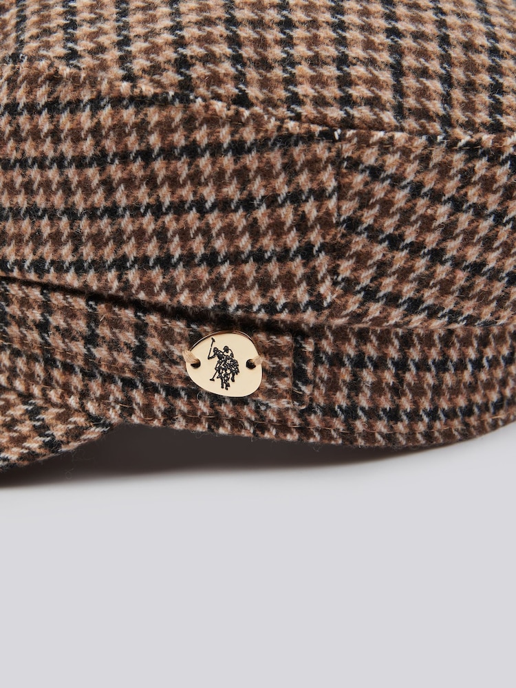 U.S. Polo Assn Natural Womens Check Felt Baker Boy Hat - Image 8 of 8