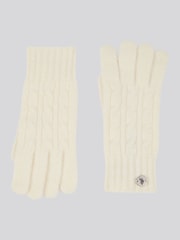 U.S. Polo Assn. White Womens Signature Cable Knit Winter Beanie and Gloves Set - Image 3 of 4