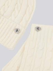 U.S. Polo Assn. White Womens Signature Cable Knit Winter Beanie and Gloves Set - Image 4 of 4