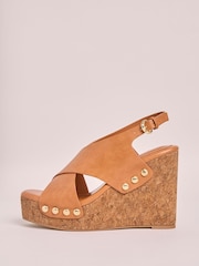 Friends Like These Brown Millie Mackintosh Cross Strap Comfort Faux Leather Wedge Clog Sandals - Image 5 of 5