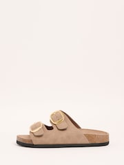 Friends Like These Neutral Wide Fit Double Strap Buckle Footbed Comfort Slider Sandals - Image 5 of 5