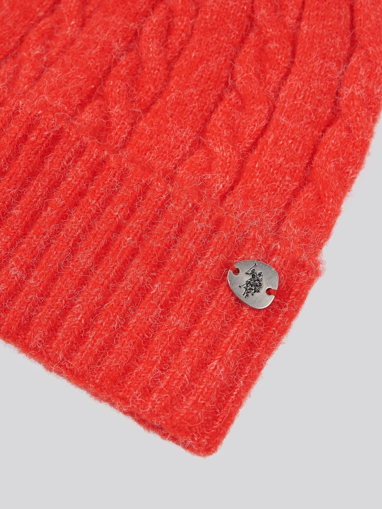 U.S. Polo Assn Orange Signature Cable Knit Winter Beanie - Image 3 of 3
