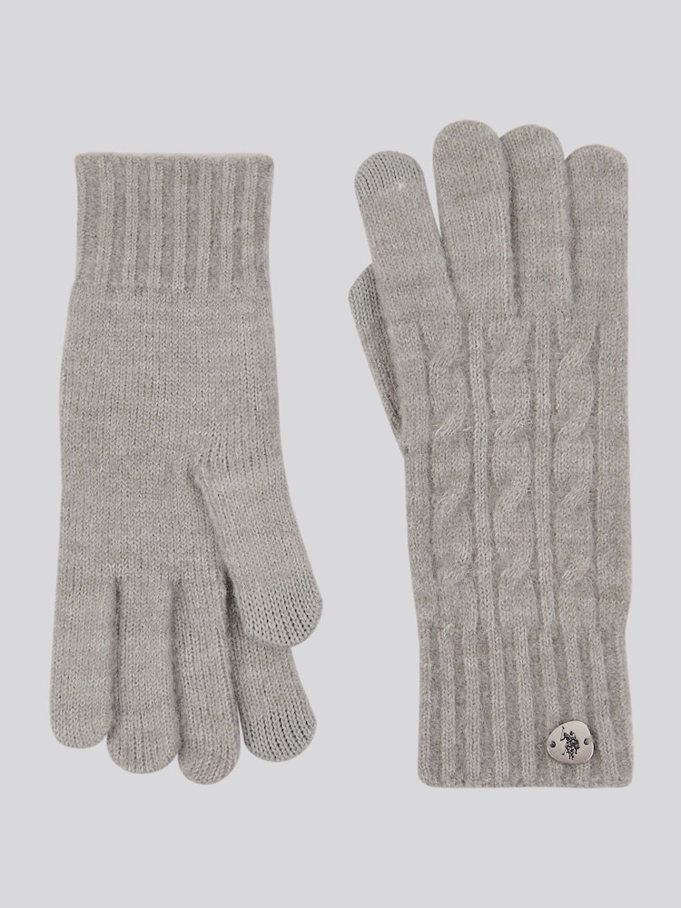 U.S. Polo Assn. Grey Womens Signature Cable Knit Touchscreen Gloves - Image 2 of 3