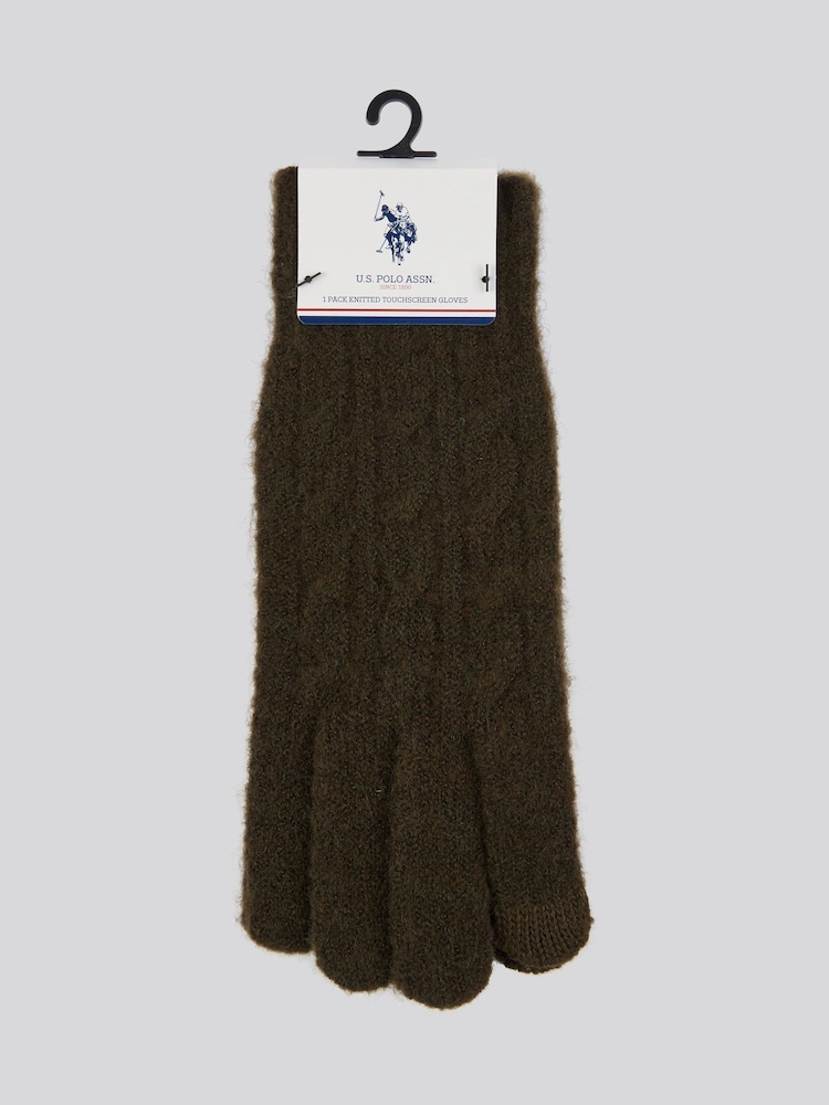 U.S. Polo Assn. Green Womens Signature Cable Knit Touchscreen Gloves - Image 1 of 3