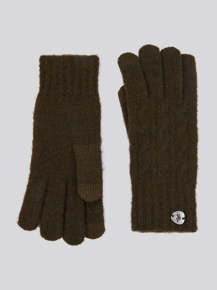 U.S. Polo Assn. Green Womens Signature Cable Knit Touchscreen Gloves - Image 2 of 3