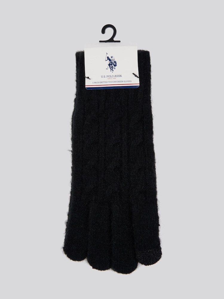 U.S. Polo Assn. Black Womens Signature Cable Knit Touchscreen Gloves - Image 1 of 3
