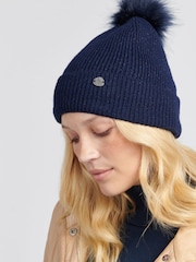 U.S. Polo Assn Blue Metallic Faux Fur Womens Bobble Beanie - Image 2 of 7