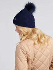 U.S. Polo Assn Blue Metallic Faux Fur Womens Bobble Beanie - Image 3 of 7