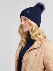 U.S. Polo Assn Blue Metallic Faux Fur Womens Bobble Beanie - Image 4 of 7