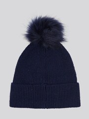 U.S. Polo Assn Blue Metallic Faux Fur Womens Bobble Beanie - Image 6 of 7