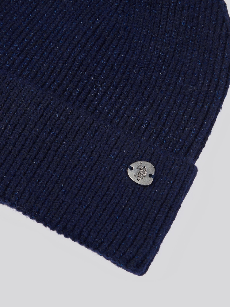 U.S. Polo Assn Blue Metallic Faux Fur Womens Bobble Beanie - Image 7 of 7