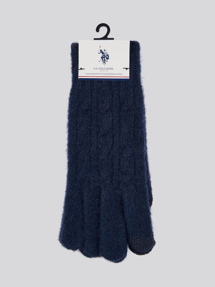 U.S. Polo Assn. Blue Womens Signature Cable Knit Touchscreen Gloves - Image 1 of 3
