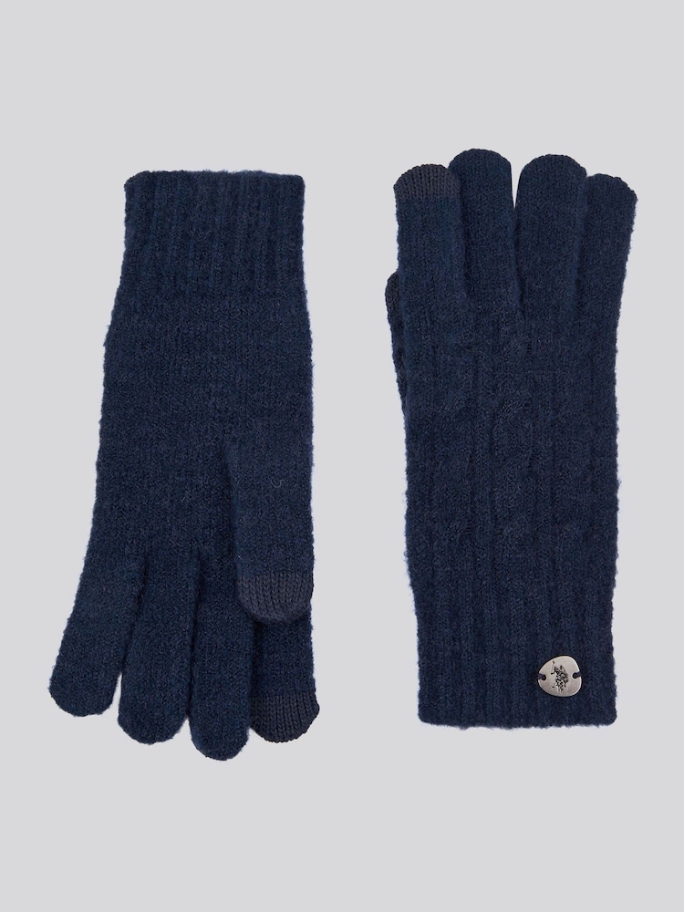 U.S. Polo Assn. Blue Womens Signature Cable Knit Touchscreen Gloves - Image 2 of 3 U.S. Polo Assn. Blue Womens Signature Cable Knit Touchscreen Gloves - Image 2 of 3