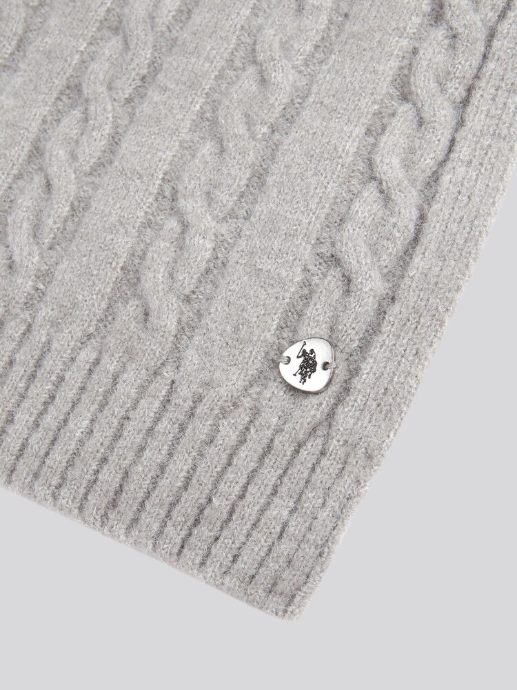 U.S. Polo Assn. Grey Womens Hanging Signature Cable Knit Scarf - Image 3 of 3