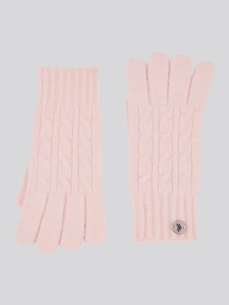 U.S. Polo Assn. Pink Womens Signature Cable Knit Winter Beanie and Gloves Set - Image 2 of 4