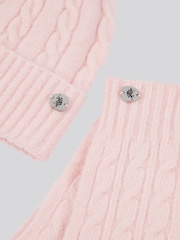 U.S. Polo Assn. Pink Womens Signature Cable Knit Winter Beanie and Gloves Set - Image 4 of 4