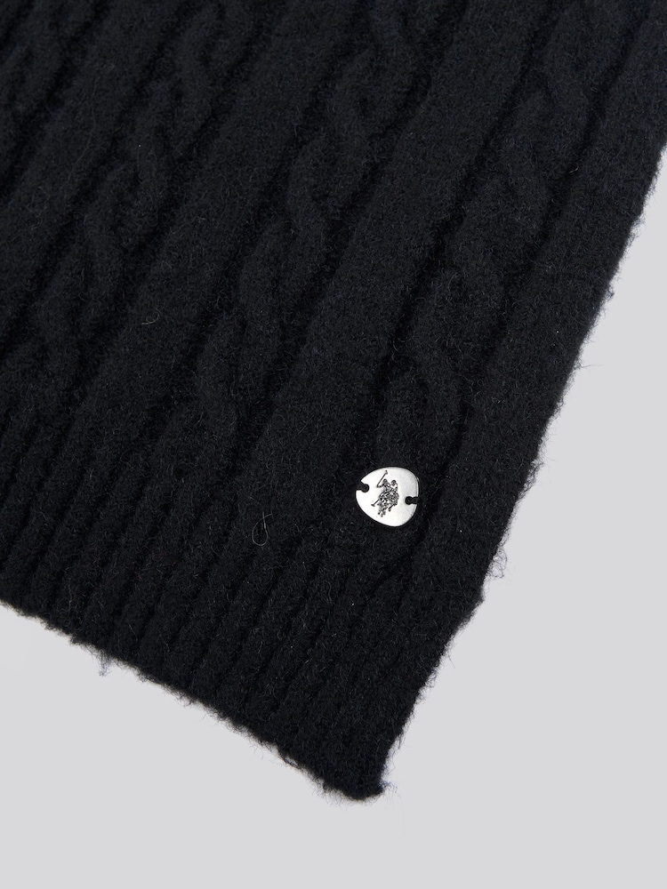 U.S. Polo Assn. Black Womens Hanging Signature Cable Knit Scarf - Image 3 of 3 U.S. Polo Assn. Black Womens Hanging Signature Cable Knit Scarf - Image 3 of 3