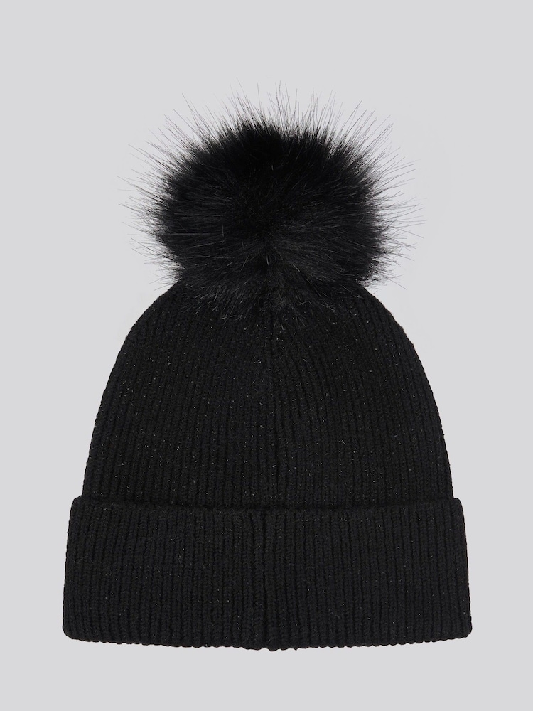U.S. Polo Assn Black Metallic Faux Fur Womens Bobble Beanie - Image 2 of 3