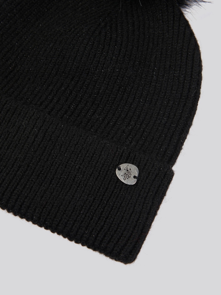 U.S. Polo Assn Black Metallic Faux Fur Womens Bobble Beanie - Image 3 of 3