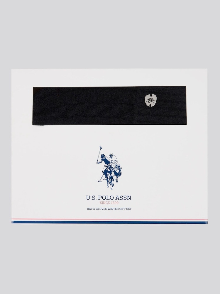 U.S. Polo Assn. Black Womens Signature Cable Knit Winter Beanie and Gloves Set - Image 1 of 4