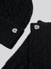 U.S. Polo Assn. Black Womens Signature Cable Knit Winter Beanie and Gloves Set - Image 4 of 4