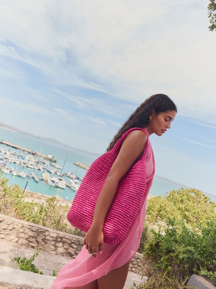 Pink Straw Shopper Bag - Image 3 of 8
