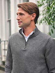 Pure Collection Grey Cashmere Quarter Zip Sweater - Image 3 of 3