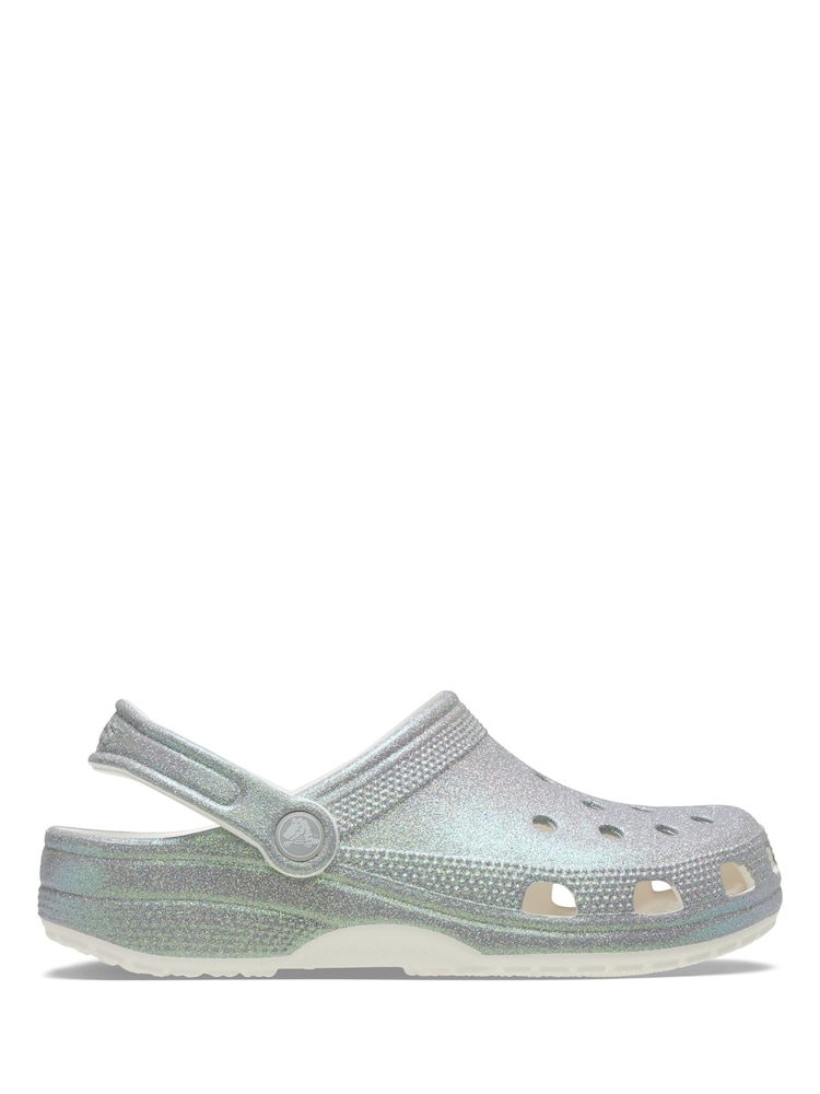 Crocs White Classic Iridescent Glitter Clogs - Image 1 of 7 Crocs White Classic Iridescent Glitter Clogs - Image 1 of 7