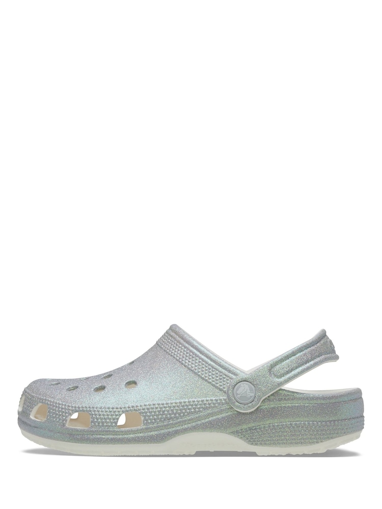 Crocs White Classic Iridescent Glitter Clogs - Image 2 of 7 Crocs White Classic Iridescent Glitter Clogs - Image 2 of 7
