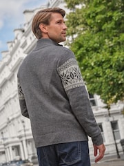 Pure Collection Grey Merino Quarter Zip Fairisle Pattern Jumper - Bild 2 von 3