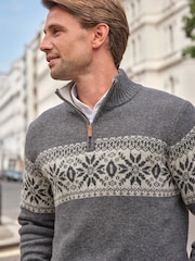 Pure Collection Grey Merino Quarter Zip Fairisle Pattern Jumper - Bild 3 von 3