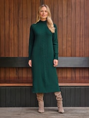 Pure Collection Green Wool Cashmere Knit Midi Dress - Image 1 of 3