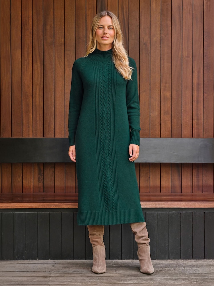 Pure Collection Green Wool Cashmere Knit Midi Dress - Image 1 of 3