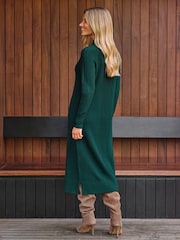 Pure Collection Green Wool Cashmere Knit Midi Dress - Image 2 of 3