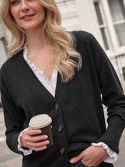 Pure Collection Boyfriend Cashmere Long Black Cardigan - Image 2 of 3