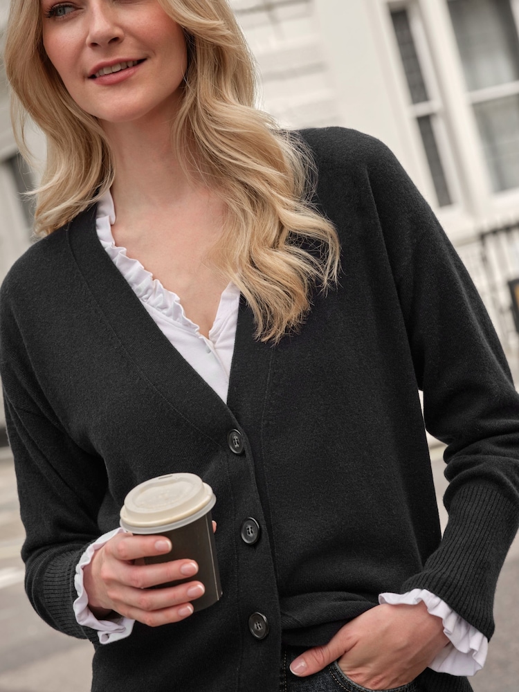 Pure Collection Boyfriend Cashmere Long Black Cardigan - Image 3 of 3