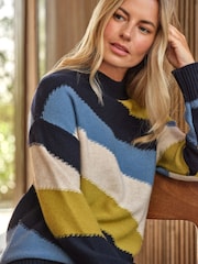 Pure Collection Blue Wool Cashmere Diagonal Stripe Sweater - Image 2 of 2
