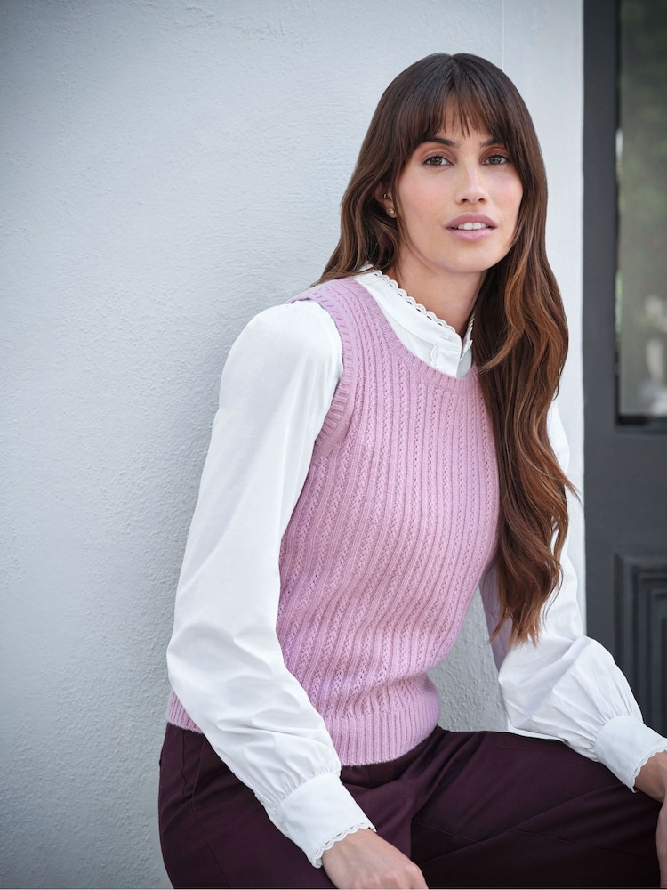 Pure Collection – Rosa Tanktop aus Wolle und Kaschmir mit Ziernähten - Bild 1 von 3