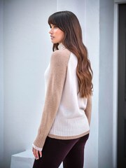 Pure Collection Natural Cashmere Lofty Colour Block Sweater - Image 2 of 3