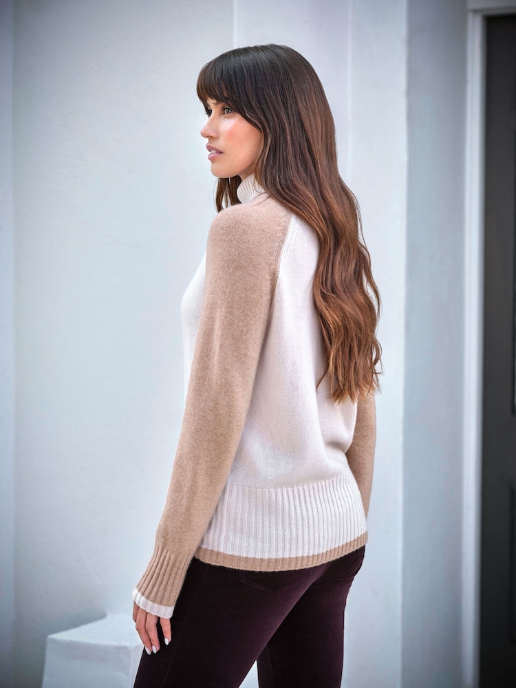 Pure Collection Natural Cashmere Lofty Colour Block Sweater - Image 2 of 3