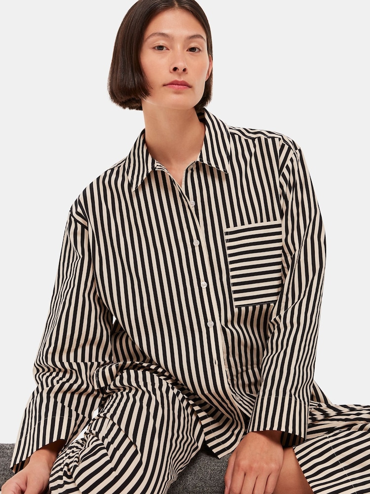 Whistles Black 100% Cotton Stripe Pyjamas Shirt - Image 1 of 5