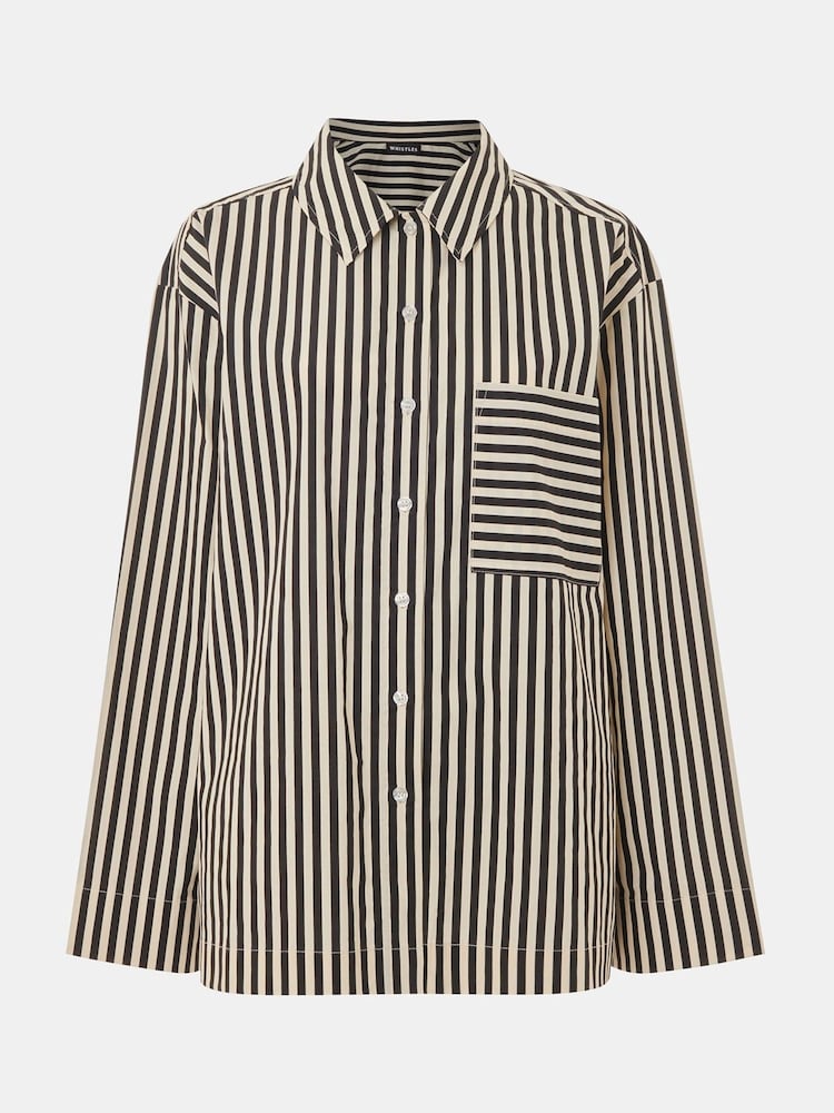 Whistles Black 100% Cotton Stripe Pyjamas Shirt - Image 5 of 5
