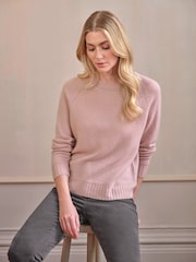 Pure Collection Pink Lofty Raglan Sleeves Crew Neck Cashmere Jumper - Image 1 of 3