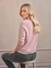 Pure Collection Pink Lofty Raglan Sleeves Crew Neck Cashmere Jumper - Image 2 of 3