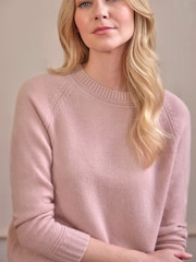 Pure Collection Pink Lofty Raglan Sleeves Crew Neck Cashmere Jumper - Image 3 of 3