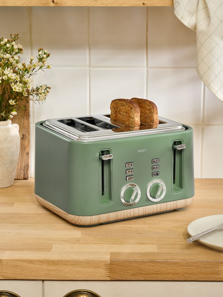 Green Bronx Wood Effect 4 Slice Toaster - Image 1 of 6